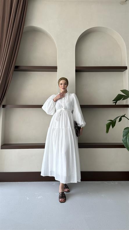 1065 Y Bayan Elbise-Beyaz