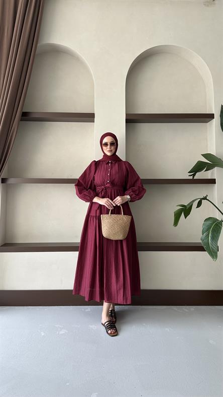 1065 Y Bayan Elbise-Bordo