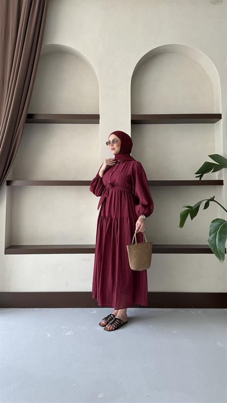 1065 Y Bayan Elbise-Bordo