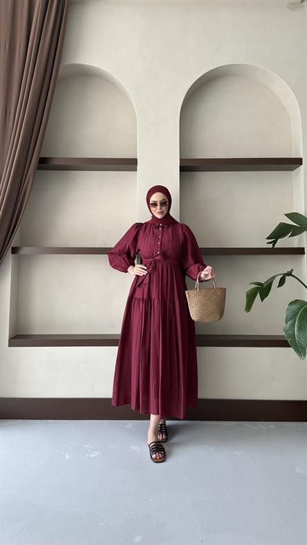 1065 Y Bayan Elbise-Bordo