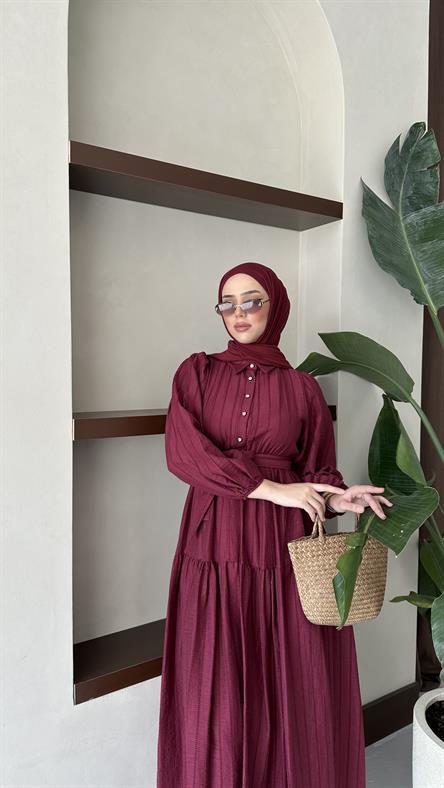 1065 Y Bayan Elbise-Bordo