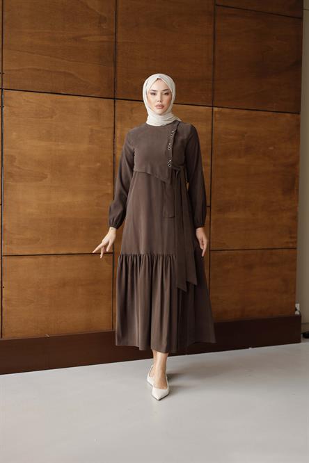 1071 Y Bayan Elbise-Kahve Rengi