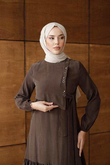 1071 Y Bayan Elbise-Kahve Rengi