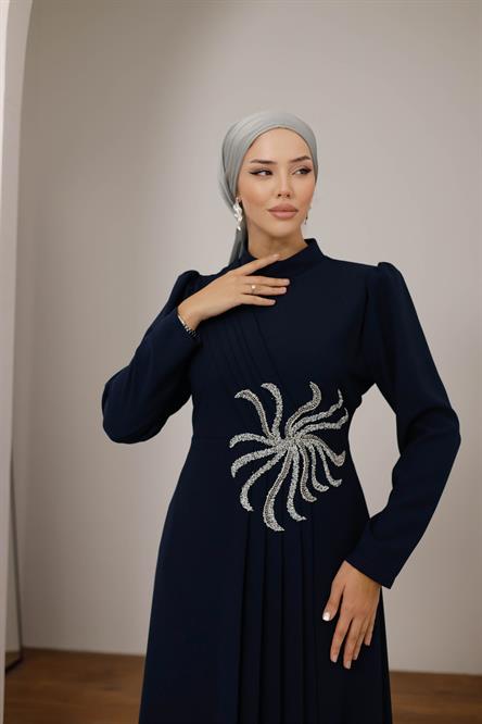 1140 Y Bayan Elbise-Lacivert