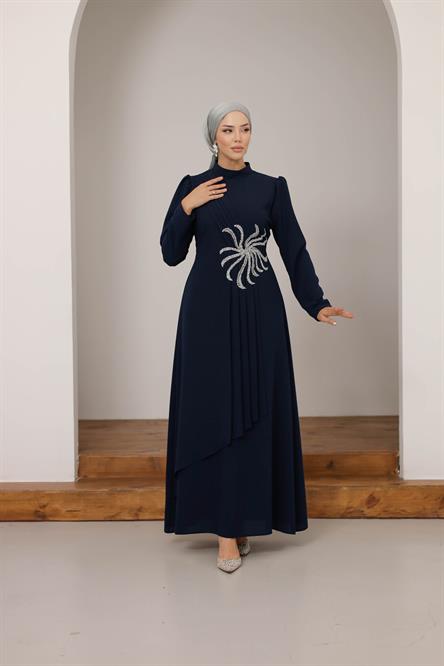 1140 Y Bayan Elbise-Lacivert