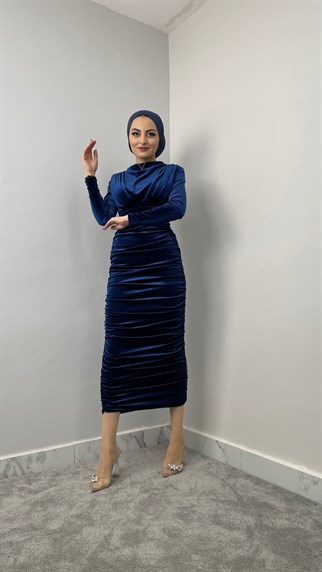 12293 Pu Kadife Elbise