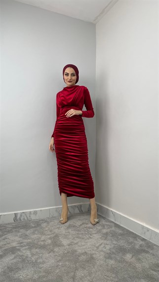 12293 Pu Kadife Elbise