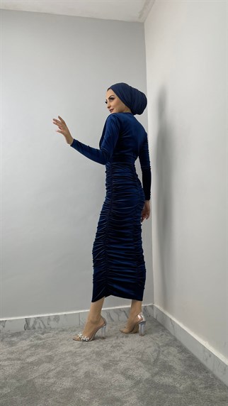 12293 Pu Kadife Elbise