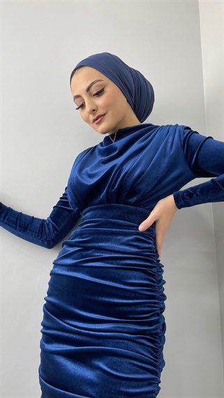 12293 Pu Kadife Elbise