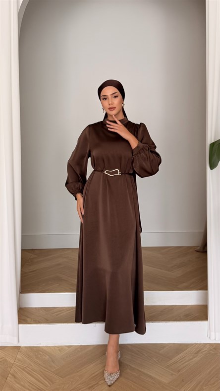 1241 Y Bayan Elbise-Kahve Rengi