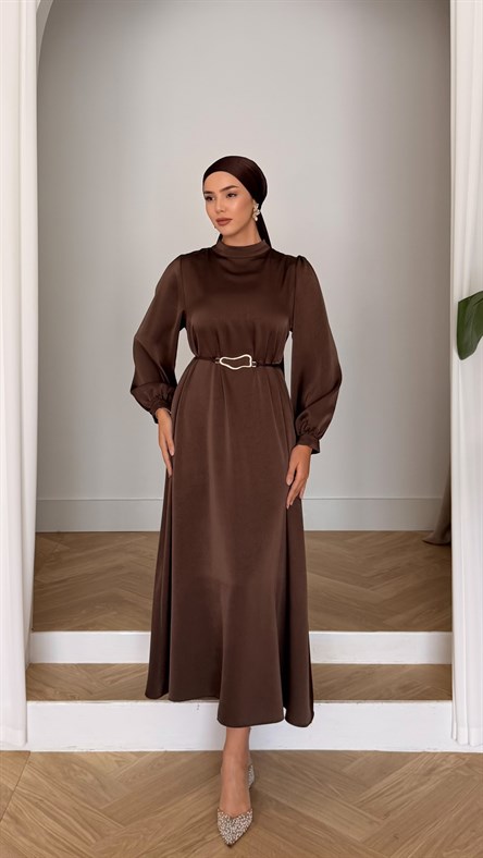 1241 Y Bayan Elbise-Kahve Rengi