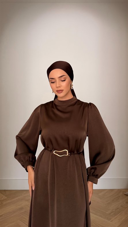 1241 Y Bayan Elbise-Kahve Rengi