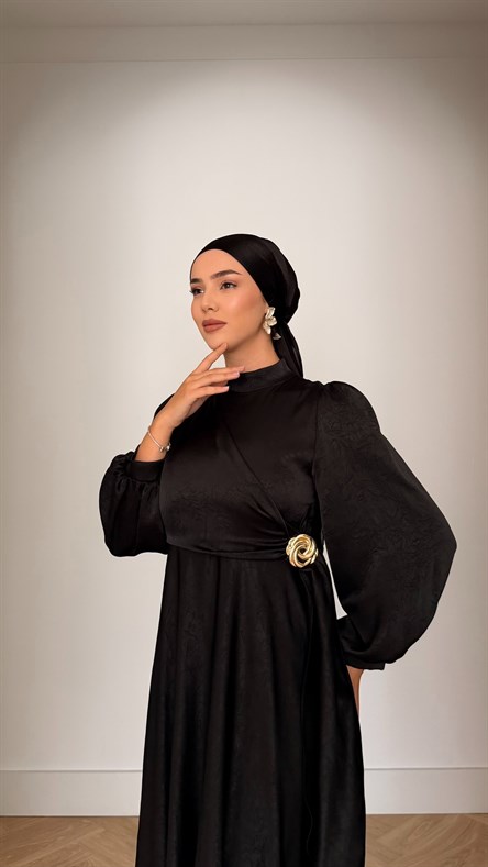 1242 Y Saten Elbise-Siyah