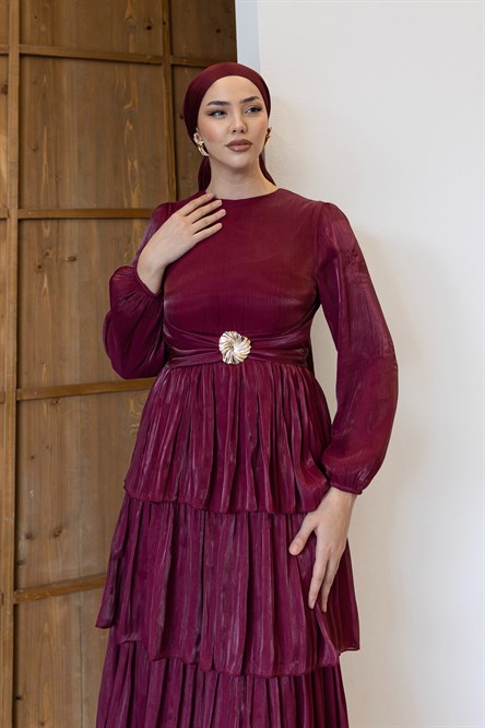 1244 Y Bayan Elbise-Bordo