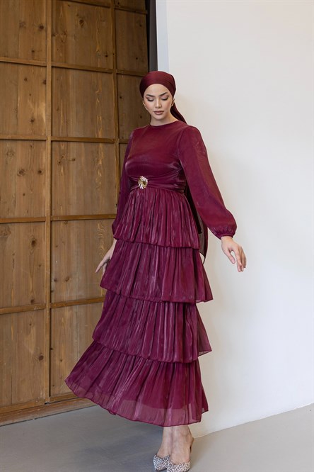 1244 Y Bayan Elbise-Bordo