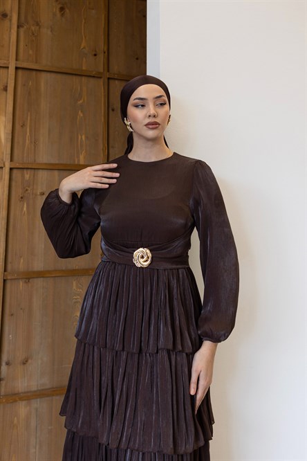 1244 Y Bayan Elbise-Kahve Rengi