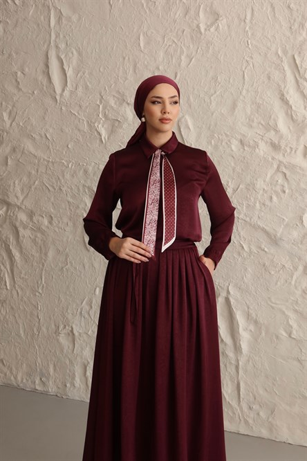 1247 Y Saten Takım-Bordo