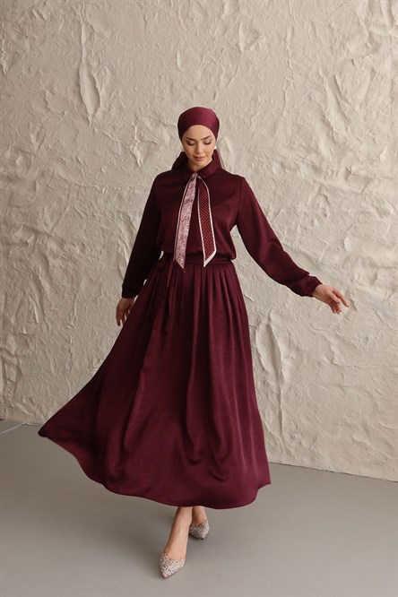 1247 Y Saten Takım-Bordo