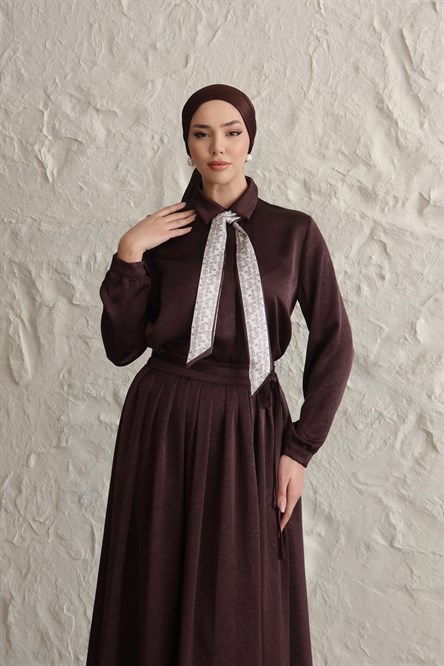 1247 Y Saten Takım-Kahve Rengi
