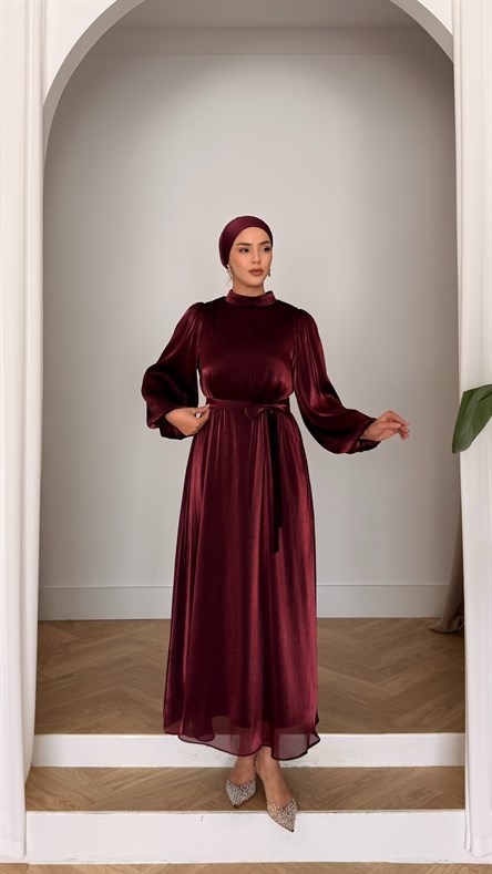1289 Y Bayan Elbise-Bordo
