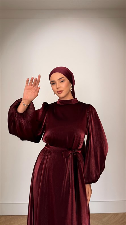 1289 Y Bayan Elbise-Bordo