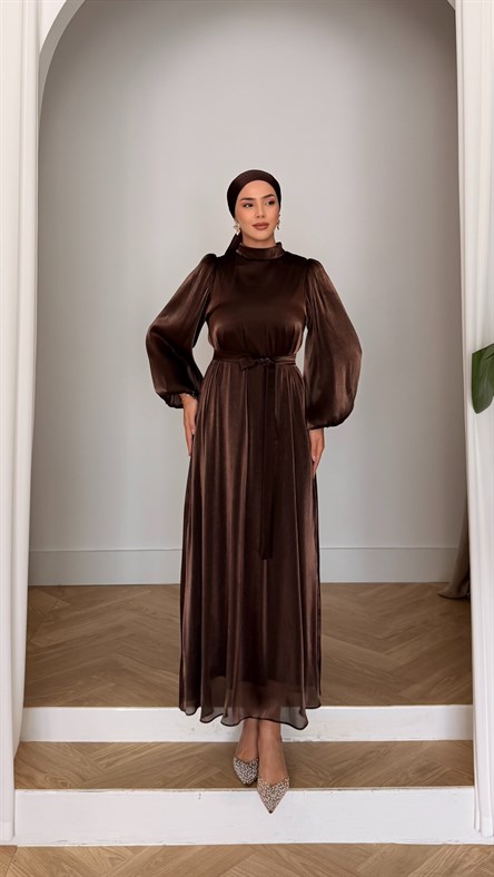 1289 Y Bayan Elbise-Kahve Rengi