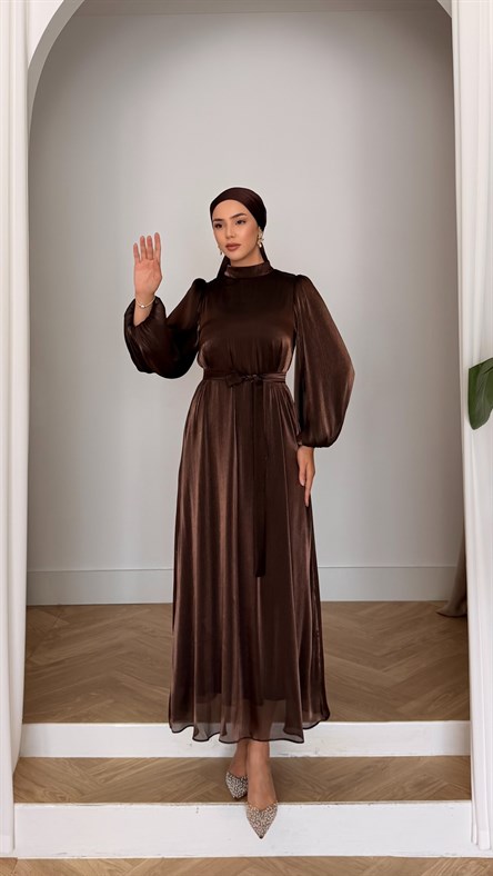 1289 Y Bayan Elbise-Kahve Rengi
