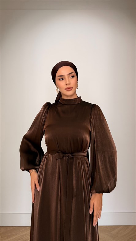 1289 Y Bayan Elbise-Kahve Rengi