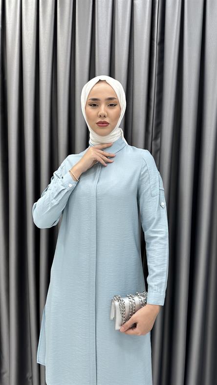 1455 Meyra Tunik - Omuz Detaylı Gömlek Yaka Tunik-Bebe Mavi