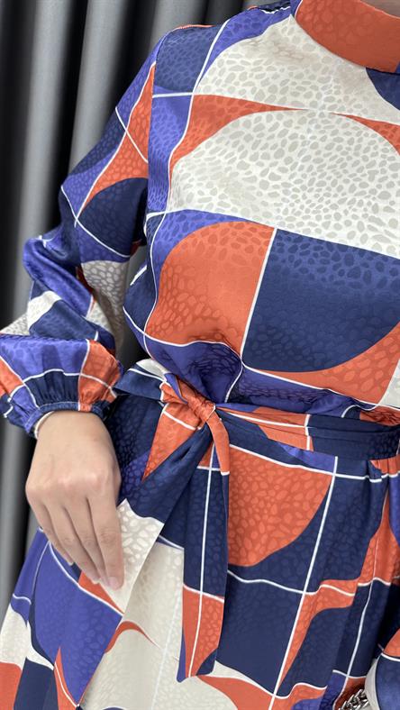 1524 O - Belden Bağlama Detaylı Saten Bayan Elbise-Mor