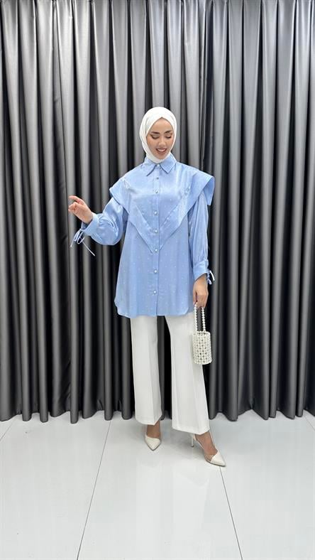 1592 F - Hafif İspanyol Paça Krep Bayan Pantolon-Ekru