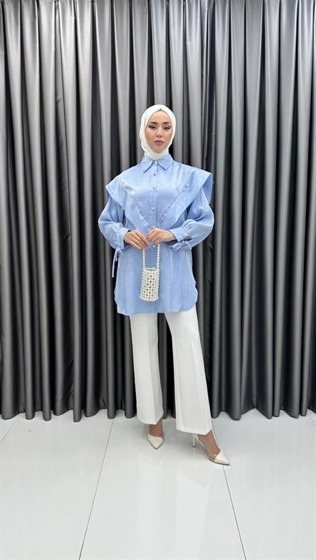 1592 F - Hafif İspanyol Paça Krep Bayan Pantolon-Ekru