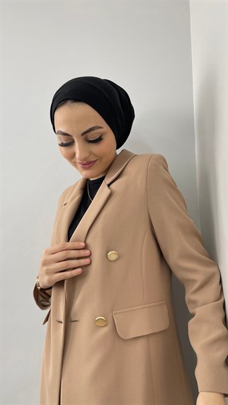 1813 P - Uzun Blazer Ceket ve Sigaret Pantolonlu Tek Renk Takım-Taş
