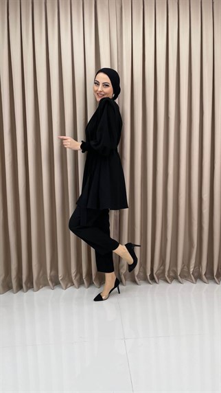 1774 - Vatkalı Drapeli İkili Takım - SİYAH