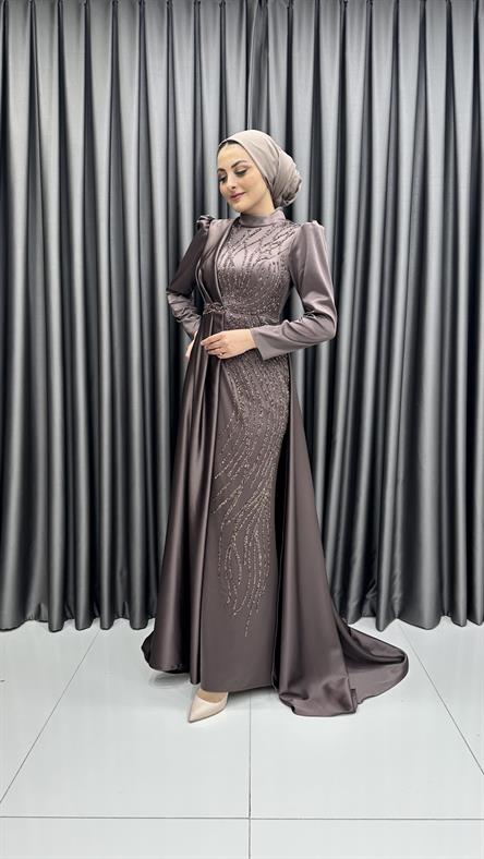 2322 H Abiye Elbise-Kahve Rengi