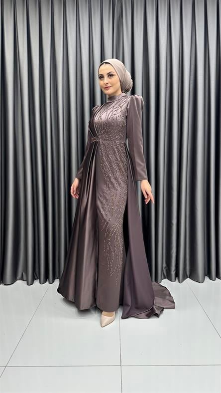 2322 H Abiye Elbise-Kahve Rengi