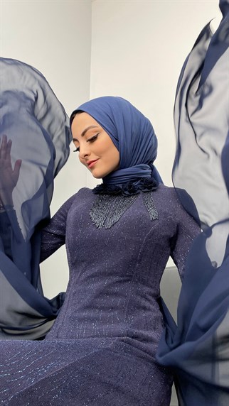 238 G Bayan Abiye Elbise-Lacivert