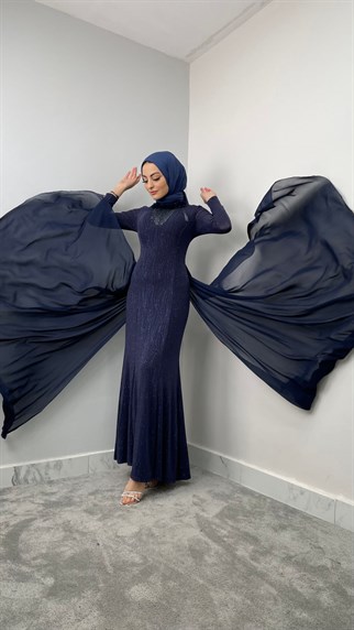 238 G Bayan Abiye Elbise-Lacivert