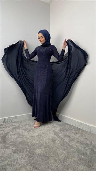 238 G Bayan Abiye Elbise-Lacivert
