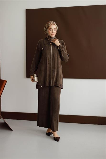 2634 O İpek Takım-Kahve Rengi