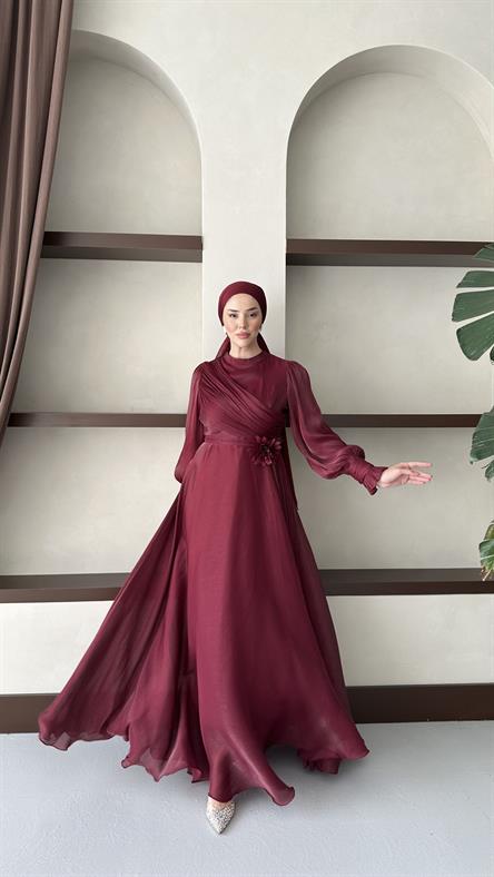 3067 S Abiye Elbise-Bordo