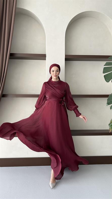 3067 S Abiye Elbise-Bordo