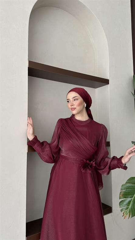 3067 S Abiye Elbise-Bordo
