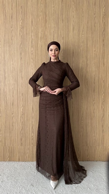 3082 S Lace Abiye-Kahve Rengi
