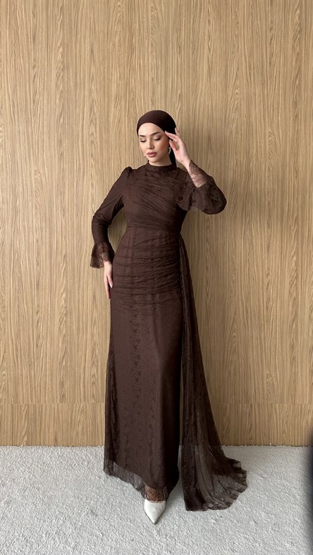 3082 S Lace Abiye-Kahve Rengi