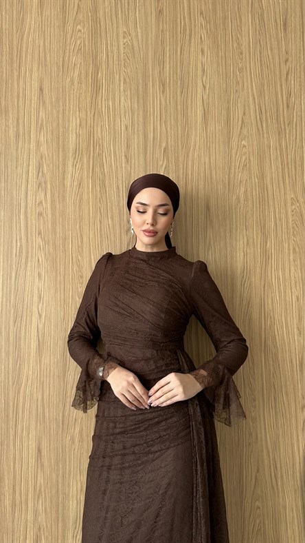 3082 S Lace Abiye-Kahve Rengi