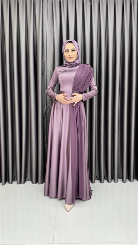 3780 Bayan Abiye Elbise-Lila