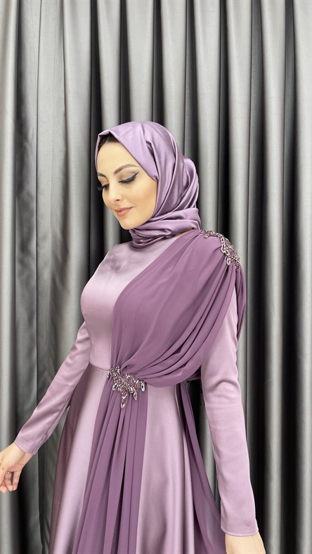 3780 Bayan Abiye Elbise-Lila