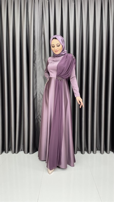 3780 Bayan Abiye Elbise-Lila