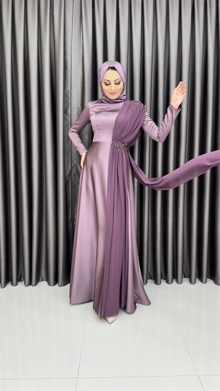 3780 Bayan Abiye Elbise-Lila